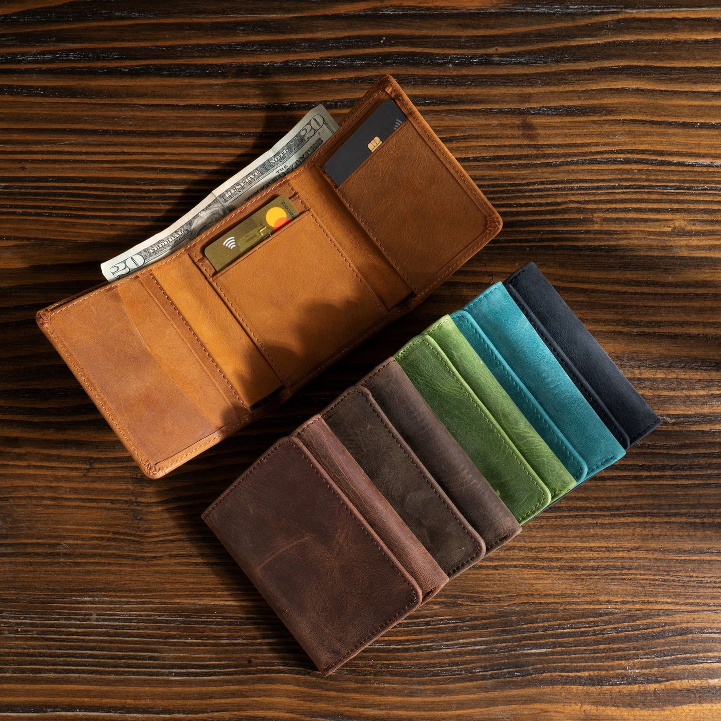 Personalized Minimalist Leather, Trifold Slim Wallet, Leather Card Holder, Distressed Leather Slim Trifold Wallet, Leather Cardholder